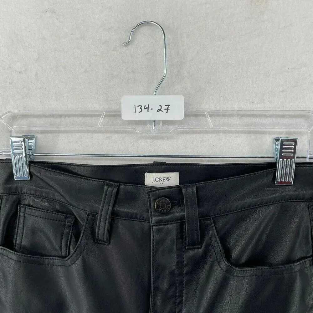 J Crew Pants Womens 25 Black Kate Faux Leather Straight Leg Soft Stretch Button - Picture 10 of 10